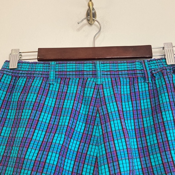 Vintage Mom Shorts Womens Small Blue Purple Plaid Cotton Seersucker 90s Preppy - Picture 4 of 13